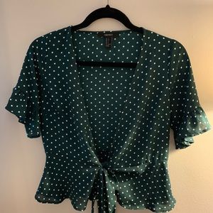 f21 green polka dot wrap top